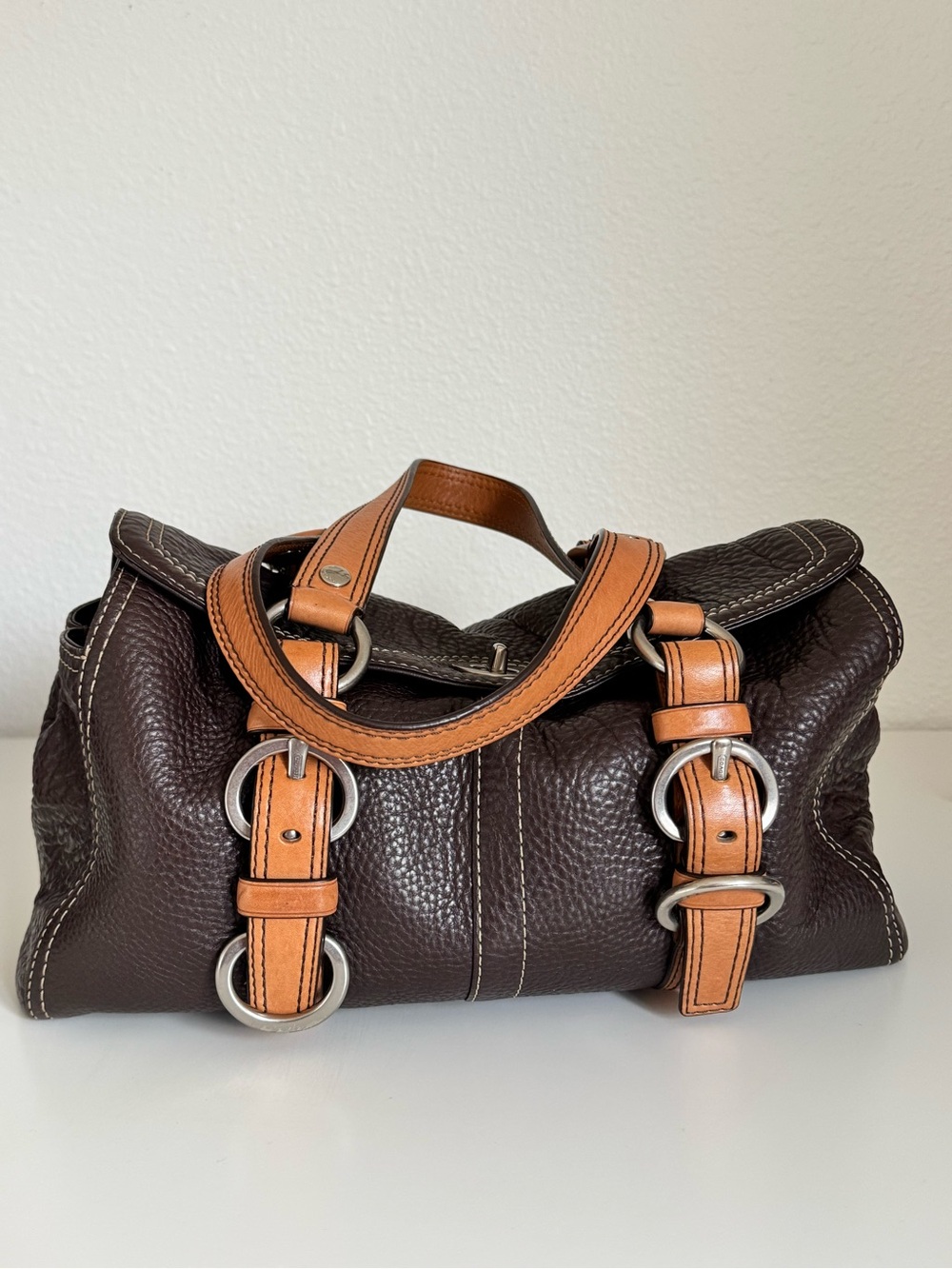 Coach Chelsea Brown Pebbled Leather Satchel Bag (Y2K Style F12334) - Picture 2 of 12